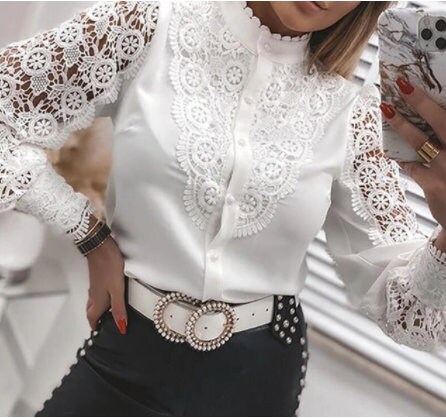 White Elegant Lace Long Sleeved Blouse for Women | Etsy
