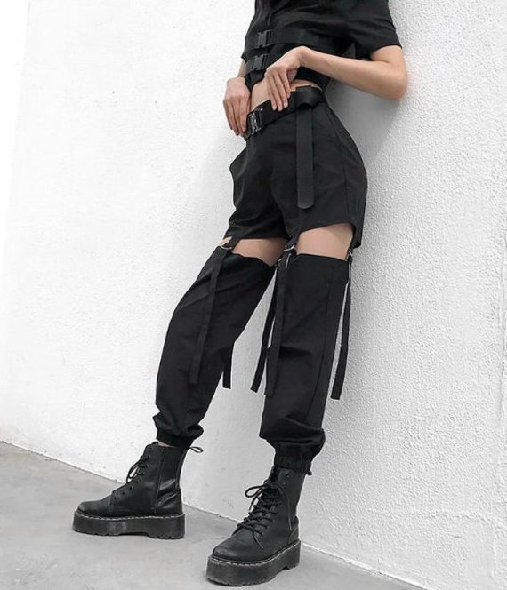 High Waist Cargo Pants Joggers Street Style Trousers Buckle | Etsy