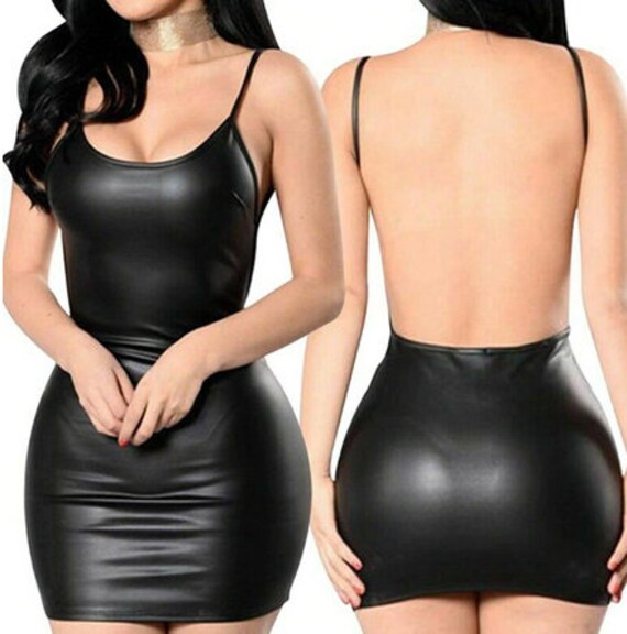 Black Faux Leather Latex Bodycon Push 