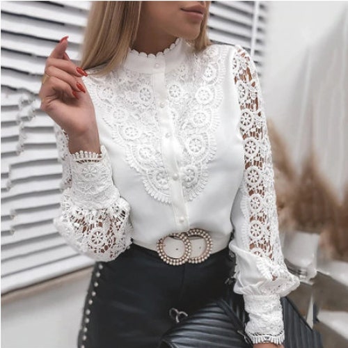 White Elegant Lace Long Sleeved Blouse for Women - Etsy
