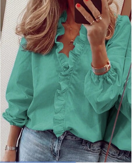 Elegant Long Sleeved Ruffle Blouse for Women - Etsy