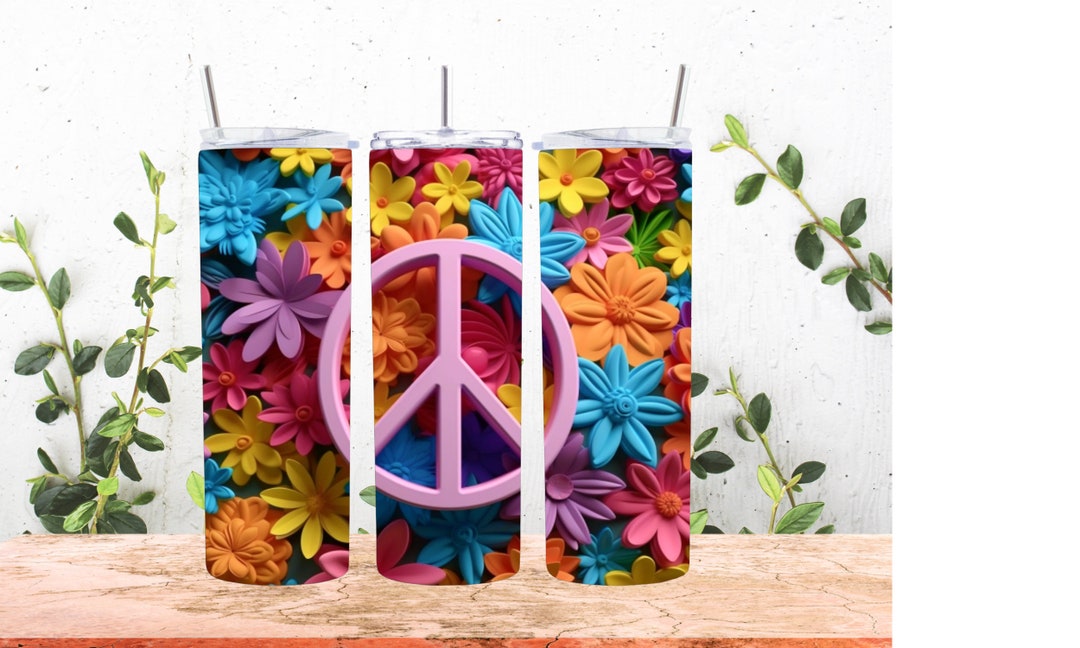 Wrapped Peace Sign 3D Peace Sign With Colorful Flowers 20oz Tumbler Wrap - Etsy