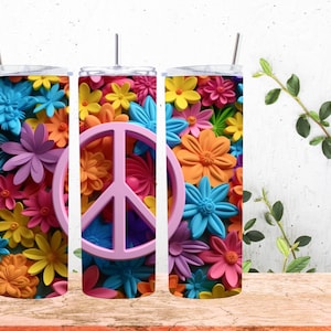 3D Peace Zeichen mit bunten Blumen 20oz Tumbler Wrap