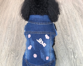 Dog denim jacket, dog jacket, dog clothes, denim jacket, bling denim jacket