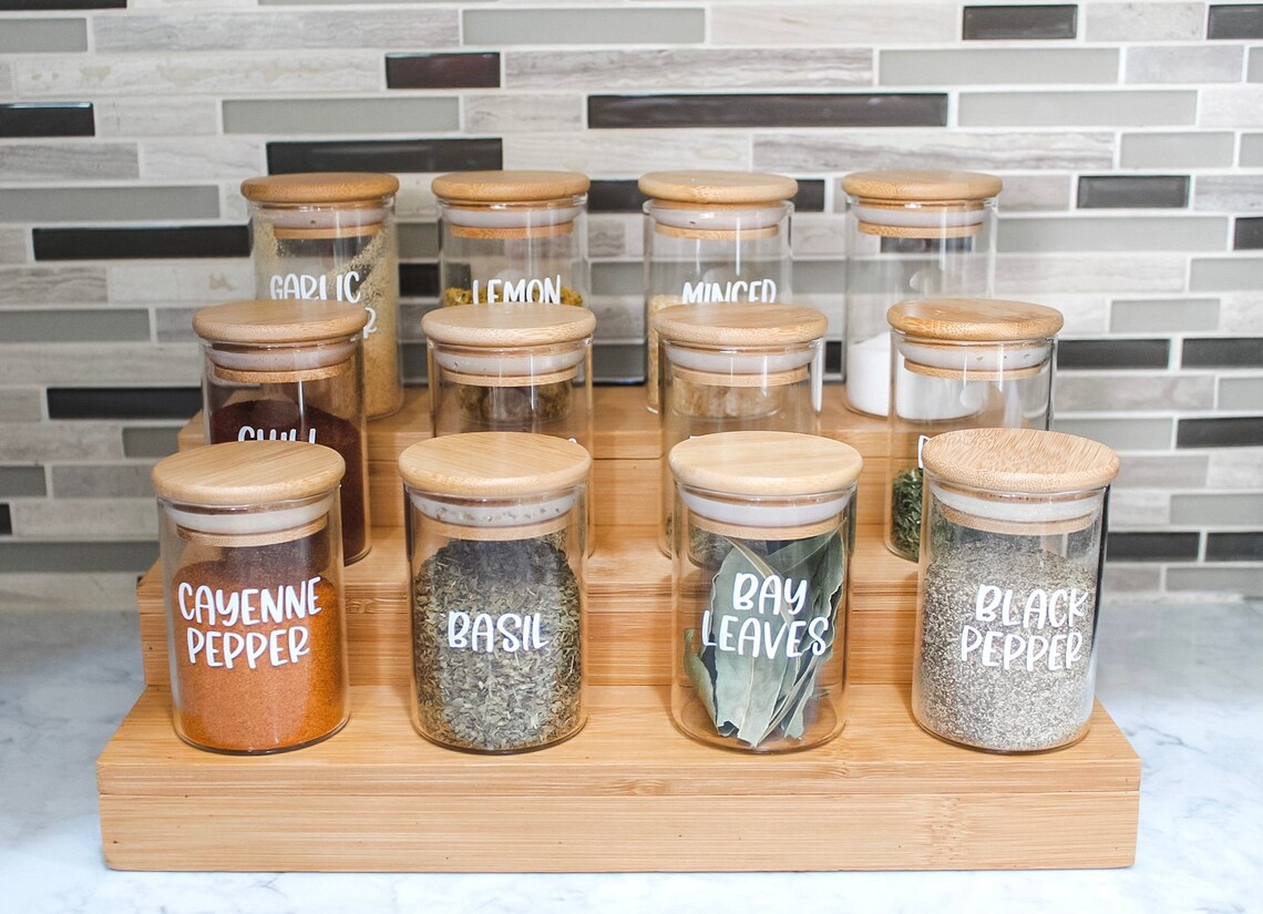 Bamboo lid Glass Jar Set of 12 4oz and 6.7oz with Standard Etsy