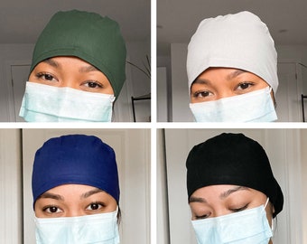 Solid Colour Scrub Caps - Navy Blue | Forest Green | Black | Grey Adjustable - Surgical Cap - Head Wrap