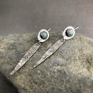 Aquamarine dangle earrings, Sterling silver dangle earrings with aquamarine gemstone, ooak