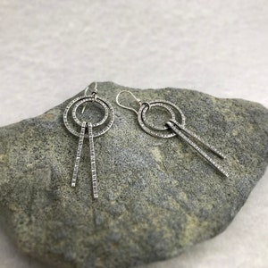 Sterling silver textured dangle fringe earrings