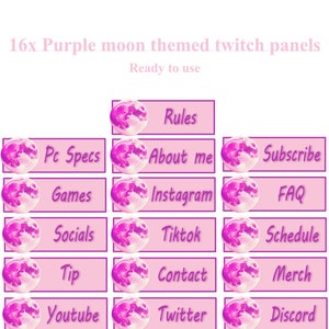 16x PURPLE MOON THEMED twitch panels Stream graphics, Stream panels image 1