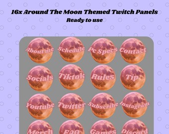 16x Around The Moon THEMED TWITCH PANELS - Stream graphics - Stream Panels