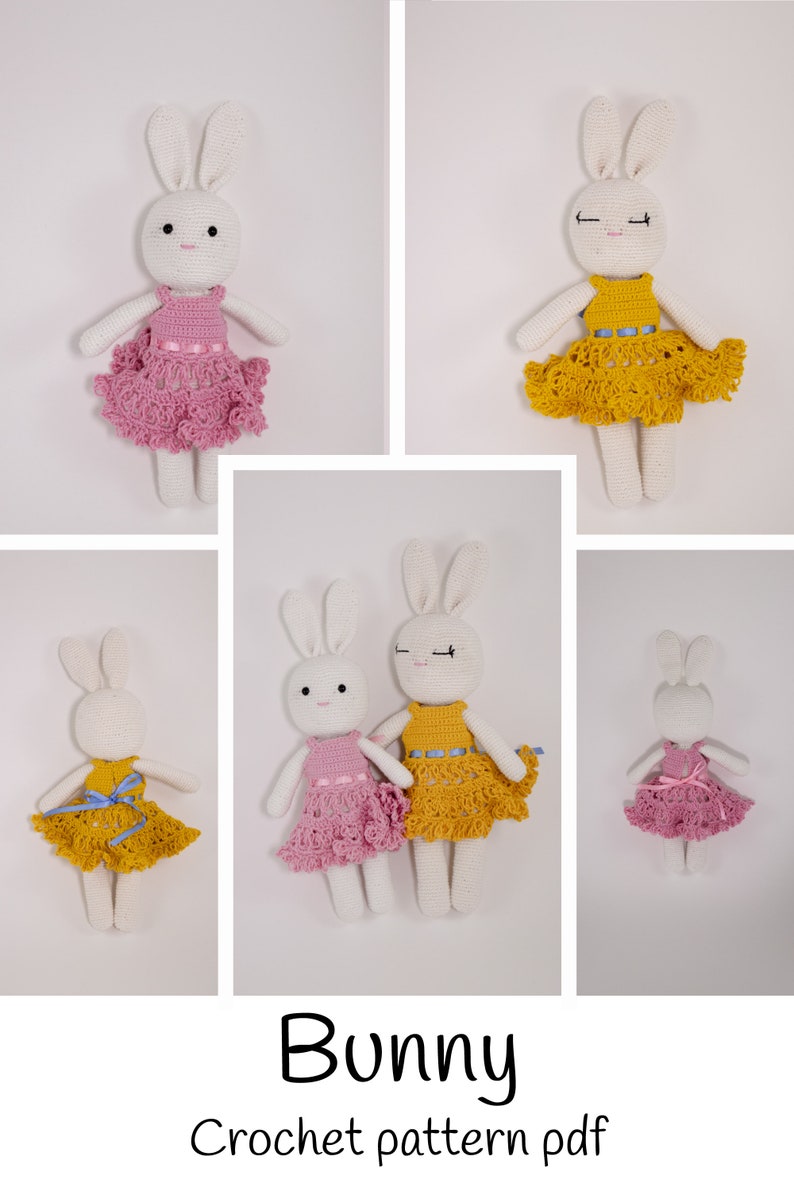 Crochet Pattern for Amigurumi Bunny, Crochet Bunny Rabbit with dress image 10