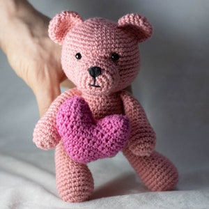 CROCHET PATTERN Teddy Bear with Crochet Heart, Mini Amigurumi Teddy Bear Pattern, Valentine Crochet Amigurumi Pattern