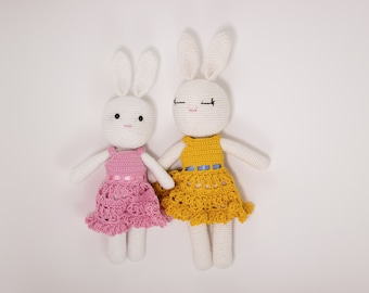 Crochet Pattern for Amigurumi Bunny, Crochet Bunny Rabbit with dress