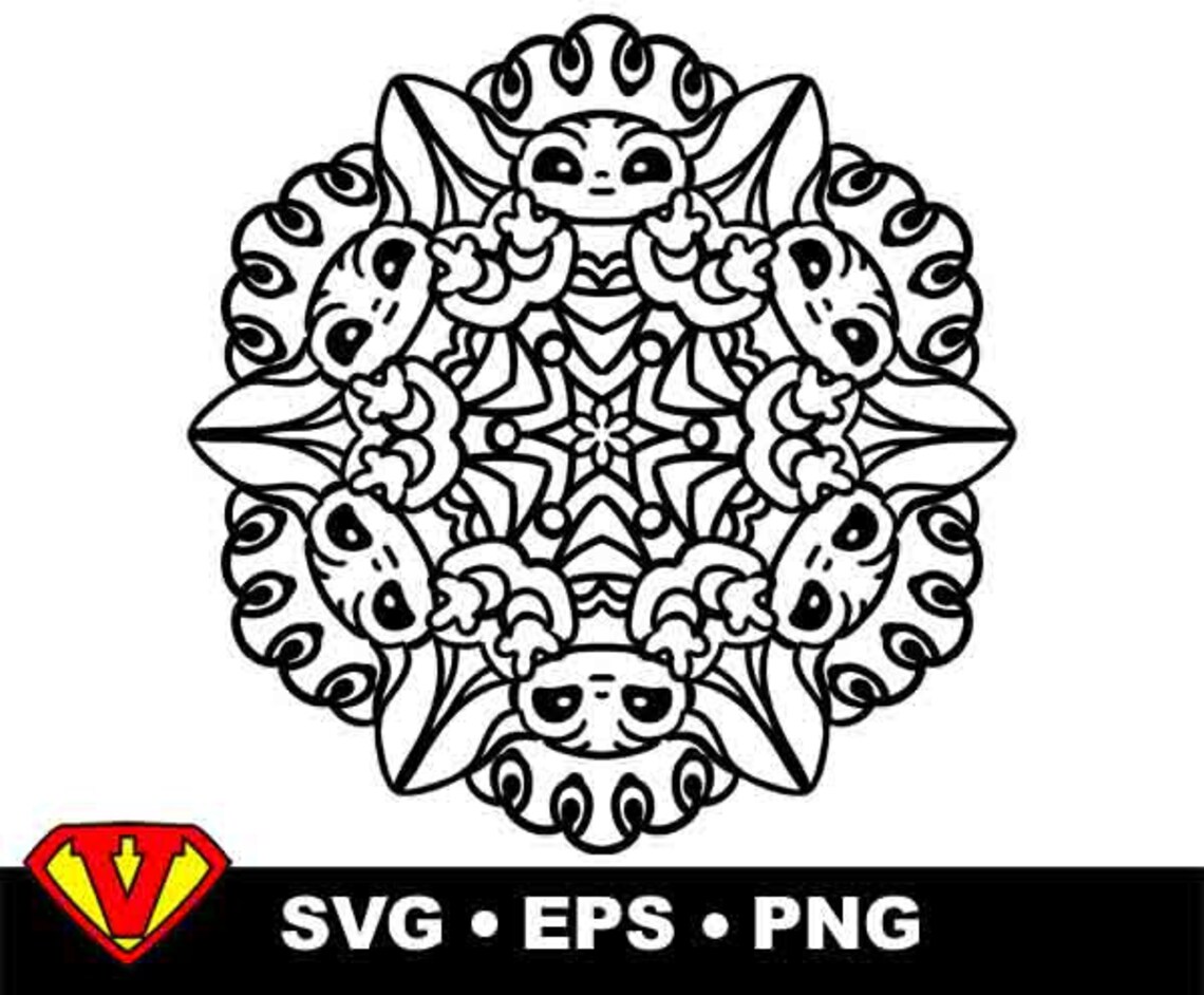 Baby yoda svg baby yoda baby yoda mandala svg mandala | Etsy