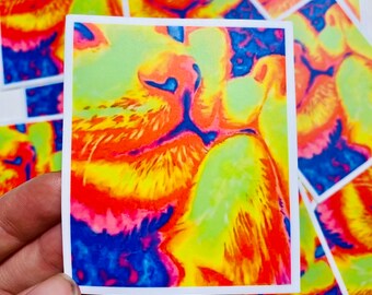 neon love cats holographic sticker