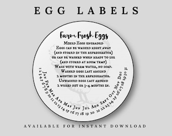Etiquetas de huevos frescos - Pegatinas frescas de granja - Pegatina de cartón de huevos - Pollos - Plantilla de pegatinas de pollo -Instrucciones de manipulación segura - Etiquetas de huevos