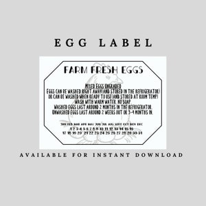 Etiquetas de fecha de pollo - Pegatinas de huevos frescos - Etiquetas frescas de granja - Etiquetas de cartón de huevos - Etiquetas de pollo - Instrucciones de lavado de huevos - Huevo genérico