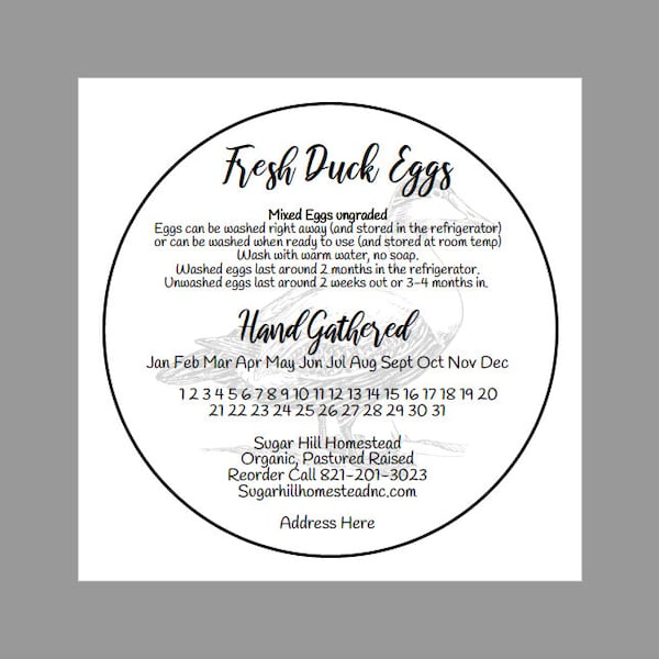 Duck Egg Date Stickers - Fresh Egg Labels - Farm Fresh Stickers - Egg Carton Sticker  - Duck Eggs - Egg sticker template - Fresh Egg -