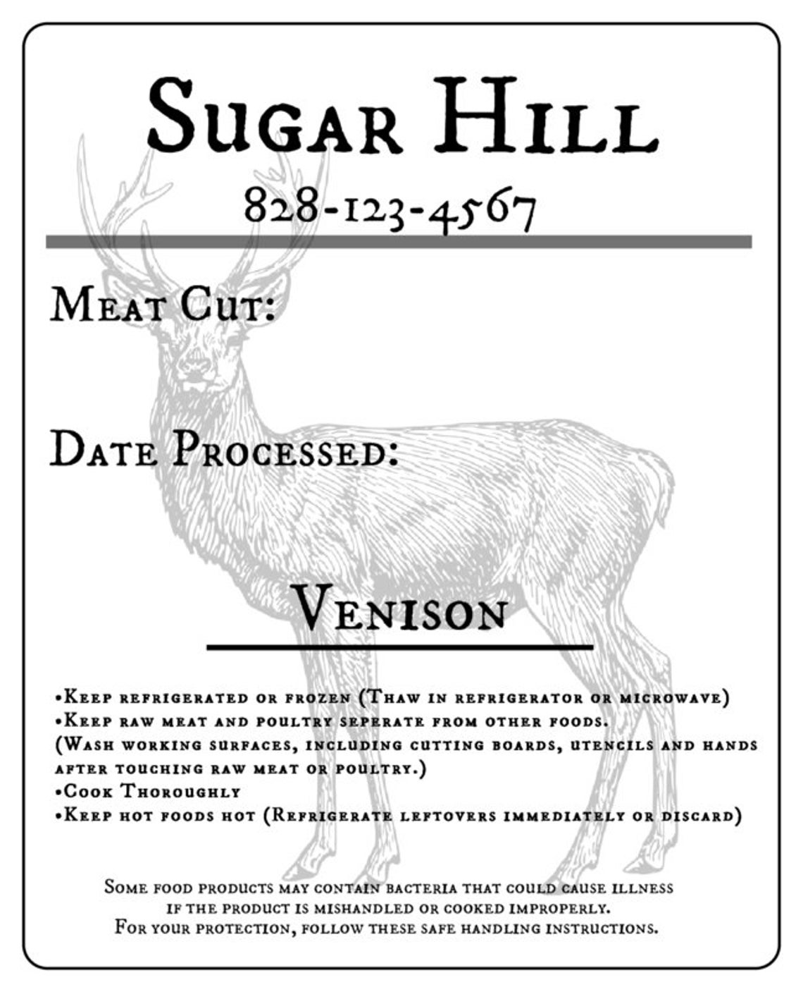 Venison Meat - Meat Template - Venison Labels - Meat Labels - Venison ...