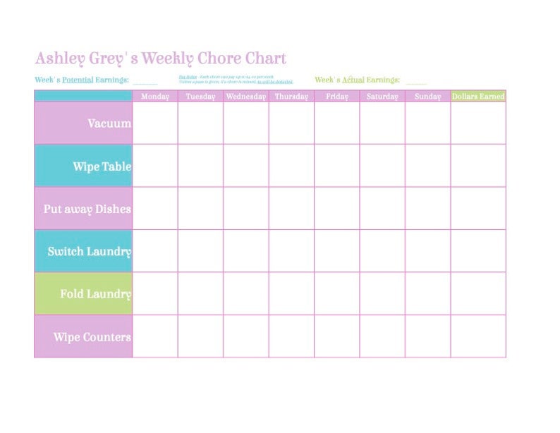 Chore Chart Kawaii Cute Style Immediate Download and Easy to Self ...