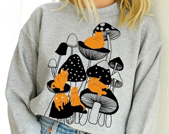 Sudadera de hongos para gatos Tabby naranja / Sudadera Ginger Tabby cat Crewneck / Sudadera Tabby cat mom / Regalo del dueño del gato jengibre / Sudadera amante de los gatos