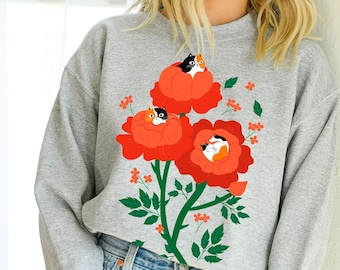 Calico cat flower sweatshirt / Calico mom gift / Calico cat lover gifts / Crazy cat lady gift / Calico crewneck / Calico cat clothing