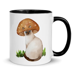 Siamese cat mushroom mug / Siamese cat lover gift / Siamese cat mom gift / Siamese cat owner gift / Cute Siamese kitten mug / Watercolor
