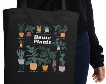 Plant lover tote bag / House plants tote bag / Plant lady tote bag / Plant lady gift / Botanical gift / Certified organic canvas tote bag