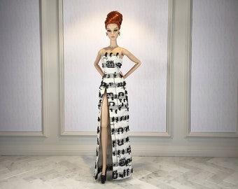Beaded music dress for Fashion Royalty, Poppy Parker, Silkstone Barbie, 12" Fashion Doll