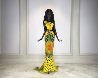 Vestido bordado y con cuentas a mano para Fashion Royalty, Poppy Parker, Silkstone Barbie, muñeca de moda de 12"