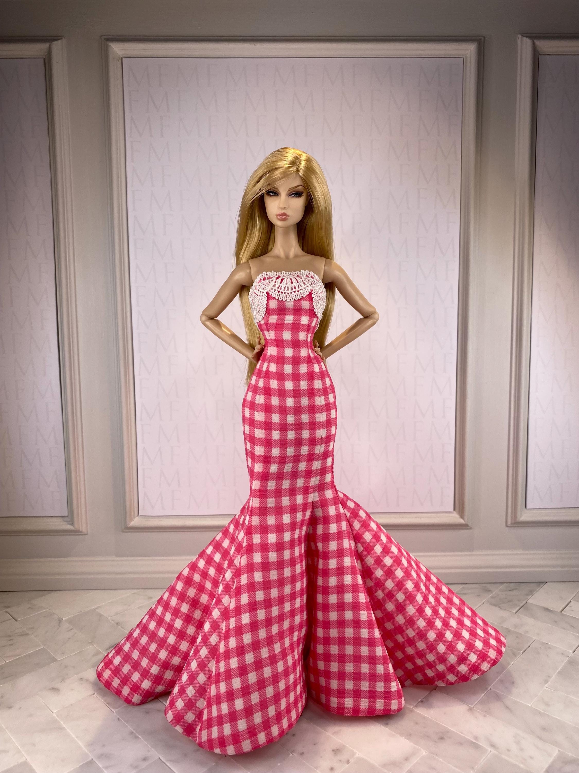 open lace back dress Girls' Barbie Movie Perfect Day Pink Gingham Dress