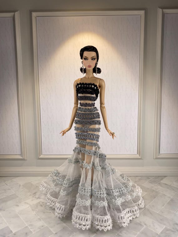 Grey Cotton Lace & Tulle Beaded Gown for Fashion Royalty, Poppy Parker,  Silkstone Barbie, 12" Fashion Doll - Etsy New Zealand