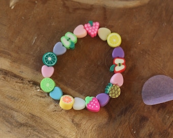 Pastel Fruit and Heart Beaded Bracelet, Handmade, Colorful Gift for Women - Colorful Y2K Bracelet | Colorful Gift Idea