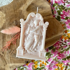 Candle Greek couple angels, love ornament, pastel pink - handmade and natural