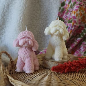 Dog-shaped candle, white or pink - original decorative candle, cute - natural and vegan handmade