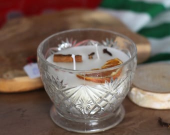 Bougie dans pot vintage en verre | Cadeau de Noël avec orange séchées et cannelle | Fait-main en cire de soja vegan | Parfum Spéculoos