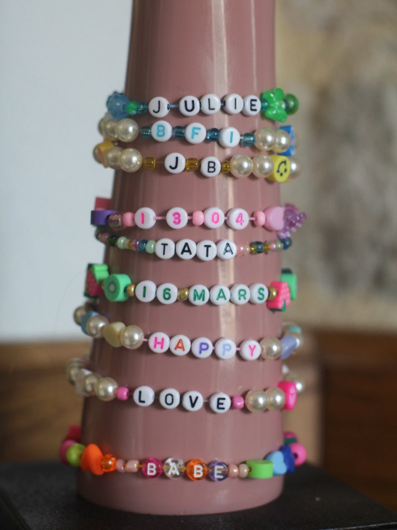 Personalized bead bracelet in several colors first name, dates, letters, messages, initials image 4
