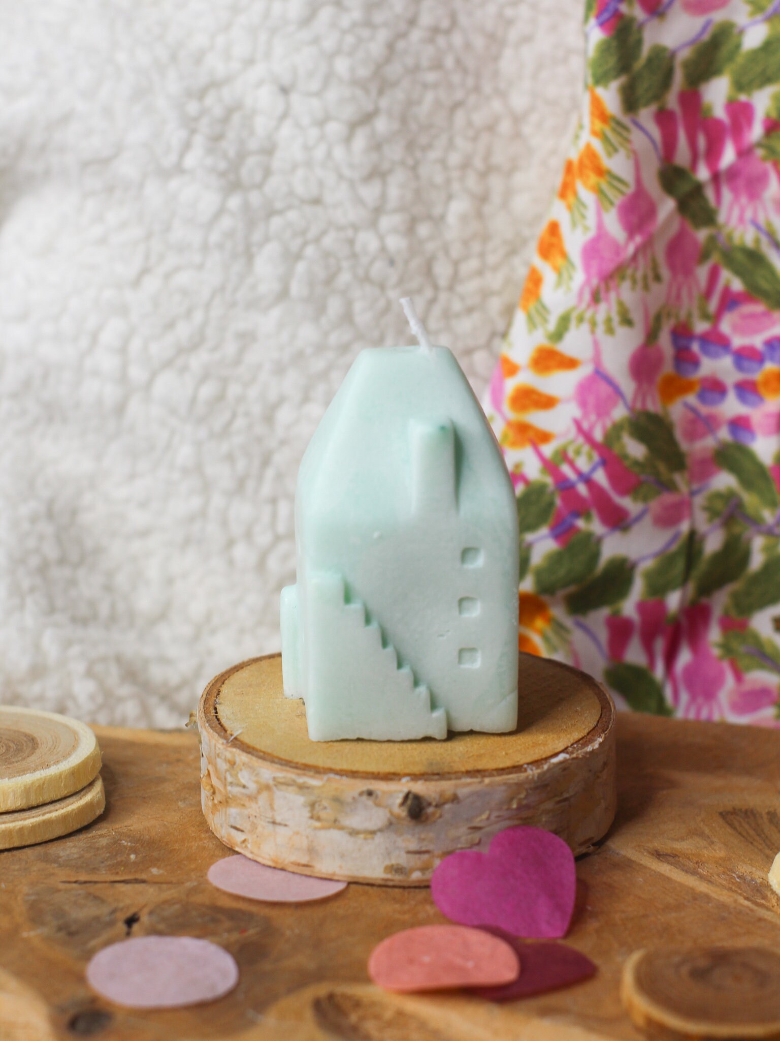 Bougie en Forme de Maison Couleur Mint - Fait Main et Naturelle | Cadeau Originale