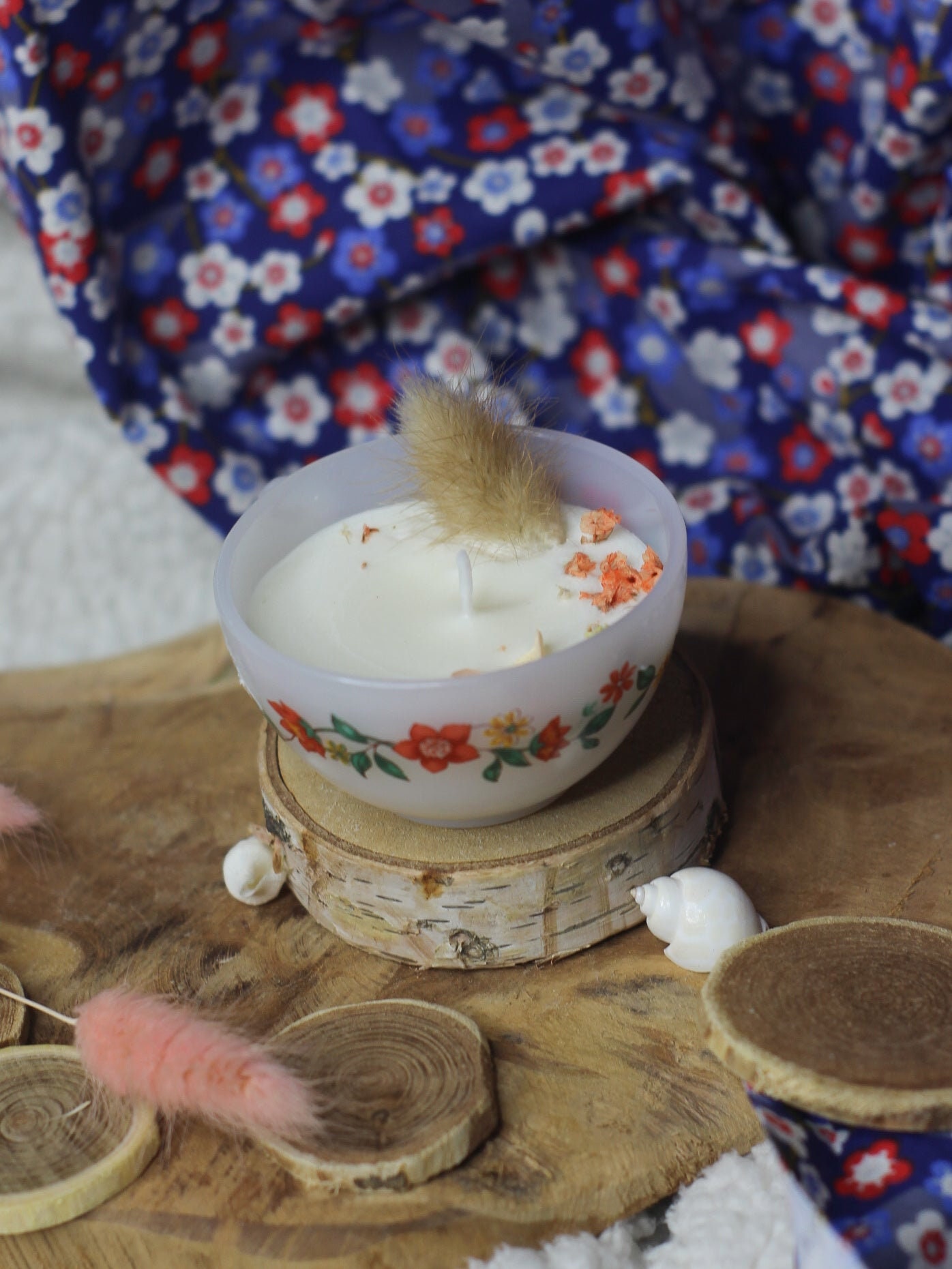 Bougie Dans Tasse Vintage avec Fleurs Séchées Oranges, Parfum Orange - Naturelle, Fait-Main Cadeau O