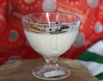 Candle in vintage glass bowl | Handmade Christmas candle with cinnamon and anise | Vegetable and vegan soy wax