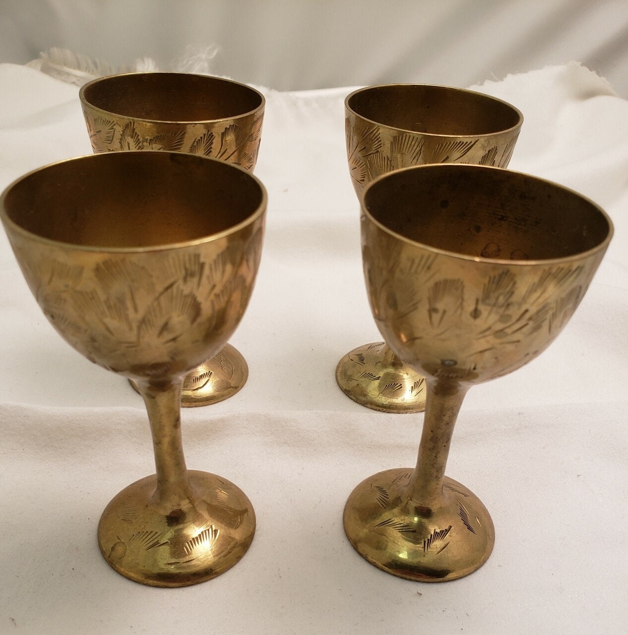 Vintage Antique Solid Brass Goblet Set of 4 and Tray Floral Etsy