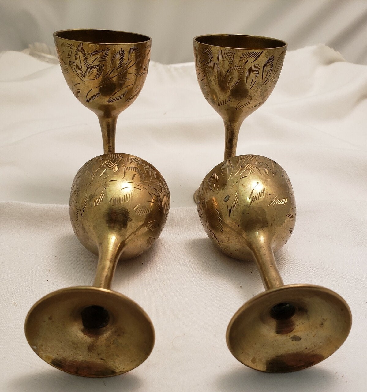 Vintage Antique Solid Brass Goblet Set of 4 and Tray Floral Etsy