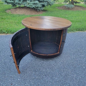 Amazing Whiskey barrel Table, Liquor Cabinet.