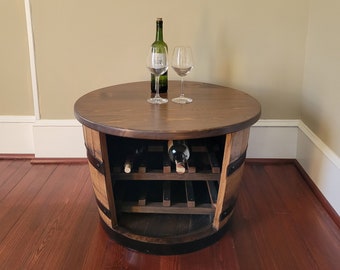 Rustic Barrel Side Table - Wine Storage - Handmade Barrel Furniture