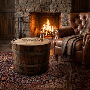 Whiskey Barrel Side Table with Storage: Bourbon Barrel Cabinet