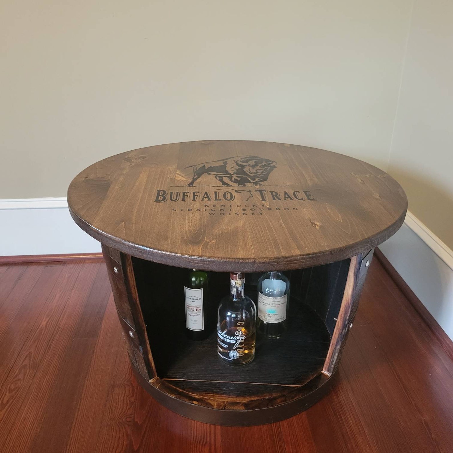 Half Whiskey Barrel Coffee Table End Table Liquor Etsy