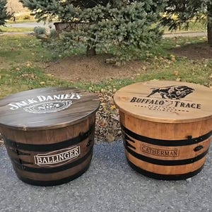 Custom Whiskey Barrel Table with Liquor Storage – Rustic Reclaimed Wood Bar Furniture