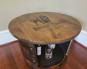 Half Whiskey barrel Coffee Table, End Table, Liquor Cabinet. Choose your favorite whiskey brand logo. Man cave, men gift, whiskey lovers.
