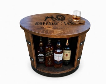 Personalized Whiskey Barrel Table: Bourbon Liquor Cabinet