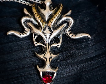 Dragon Skull - gothic silver plated pendant
